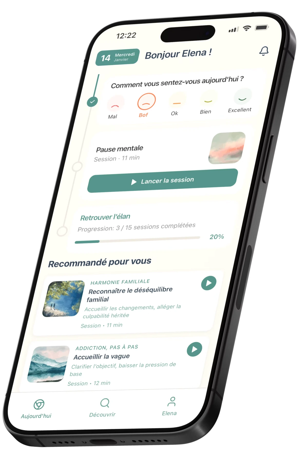 L’app Soa : humeur du jour, séance en cours et séances recommandées